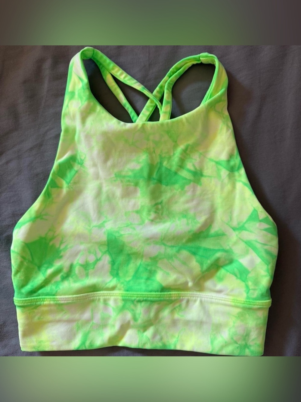 Lululemon Energy Bra High Neck Long Line Shibori Neon Green Tye Dye Size 2